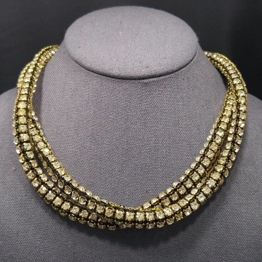 Clear Rhinestone Rope Style Necklace, Two Strands, Vintage 1990s, 21 Inches